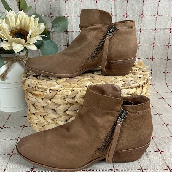 Sam Edelman “Packer” Ankle Boots Tan Leather Double Zip Bootie Sz 6.5 PreLoved - Picture 5 of 8
